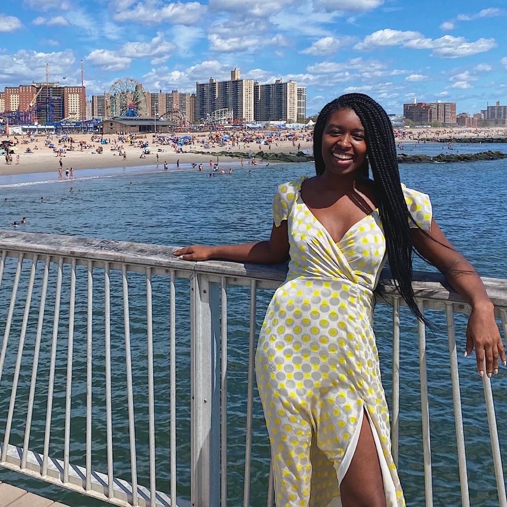 Float short sleeve yellow & beige polka dot dress